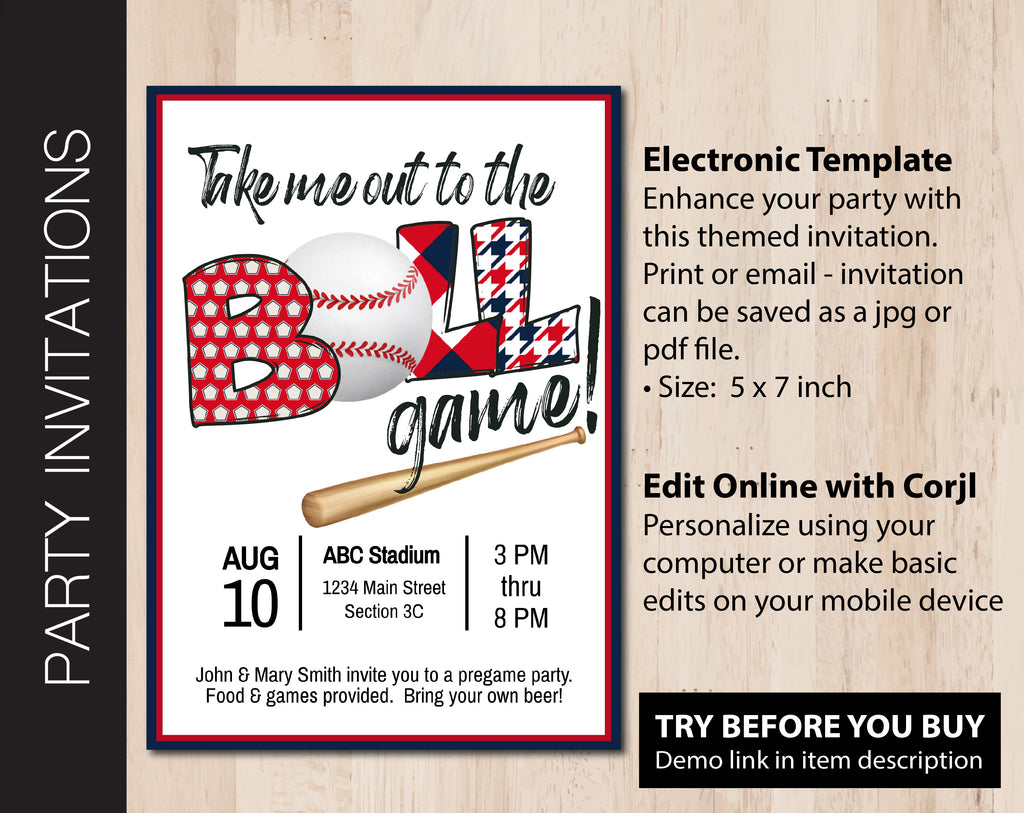 Editable Blue & Red Baseball Tailgate Party Invitation editable-blue-red-baseball-tailgate-party-invitation