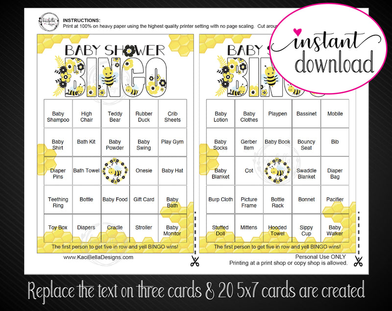 Printable Gender Neutral Shower Editable Bingo Cards - Kaci Bella Designs