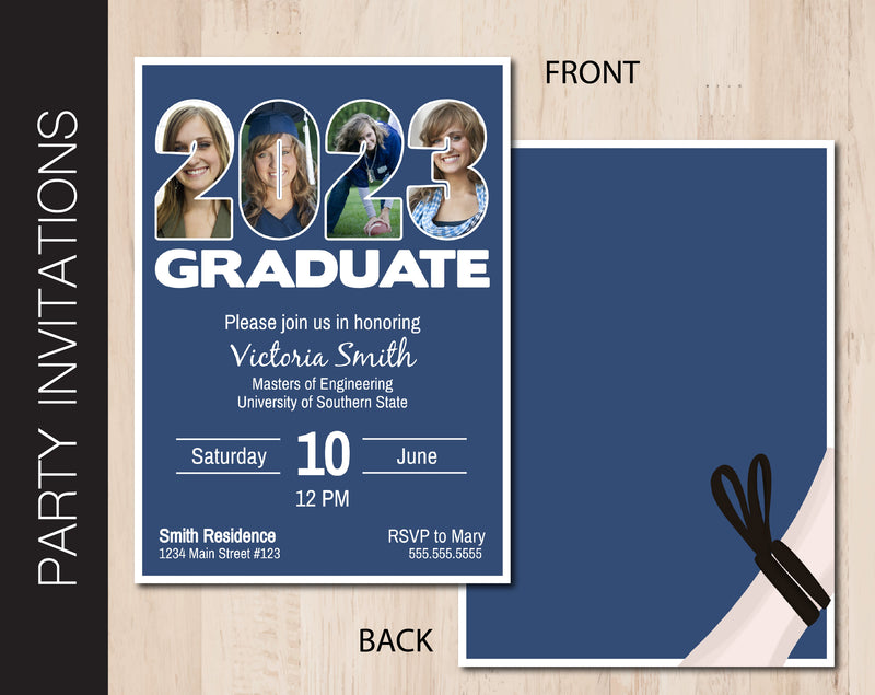 Graduation Party Invitation (Choose School Color with White Accent)