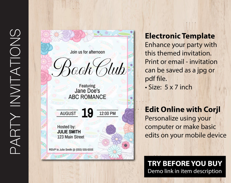 Editable Flower & Tea Cup Themed Party Invitation