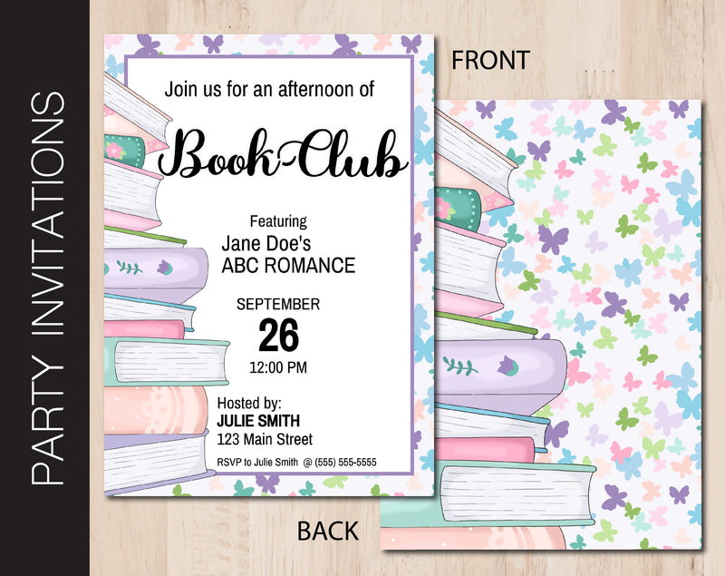 Editable Book & Butterfly Themed Party Invitation