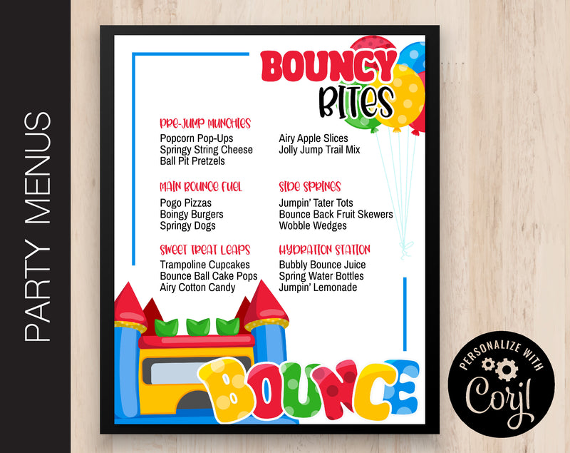 Bounce House Birthday Party Menus (B214)