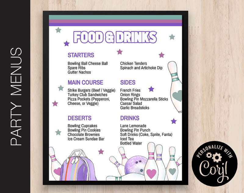 Retro Bowling Birthday Party Menus (B056)