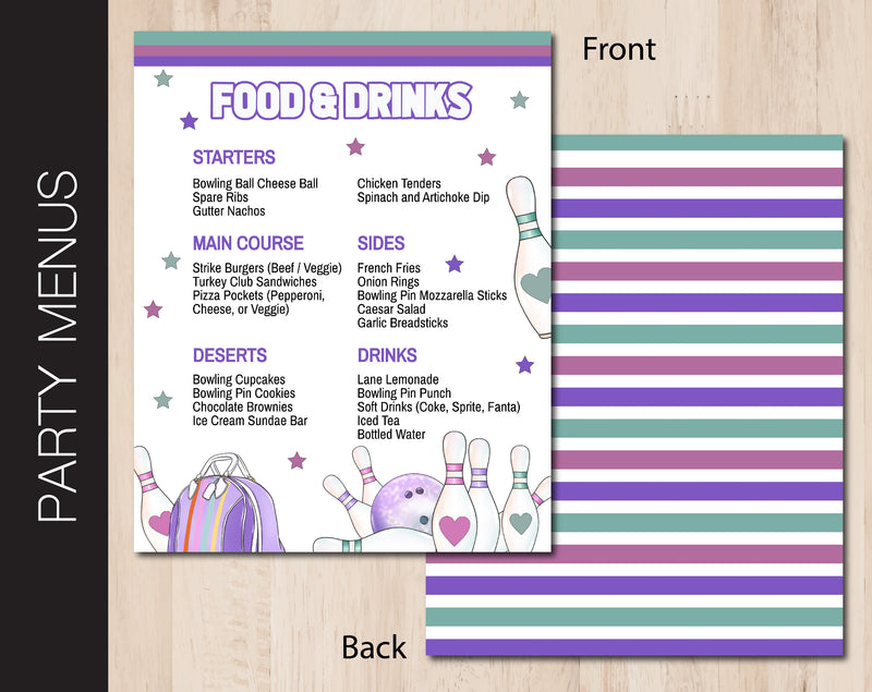 Retro Bowling Birthday Party Menus (B056)
