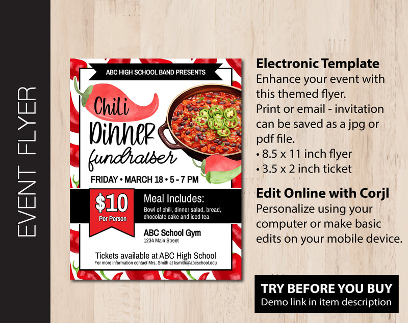 Chili Dinner Fundraiser Event Flyer (F066)