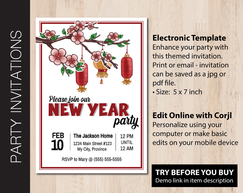 Editable Lunar New Year Party Invitation