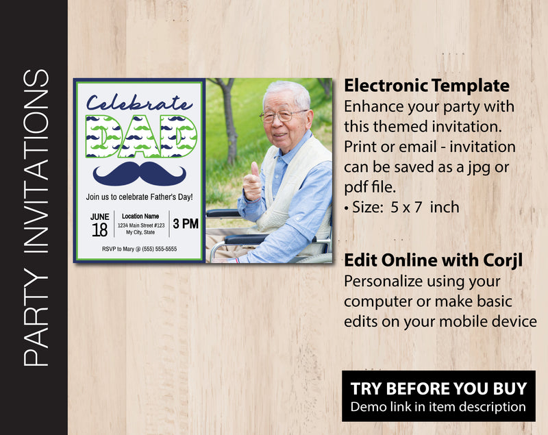 Editable Father's Day Party Invitation with Photo