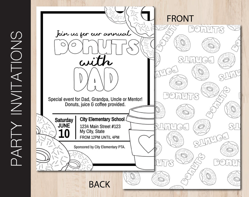 Editable Color Me Donuts with Dad Party Invitation