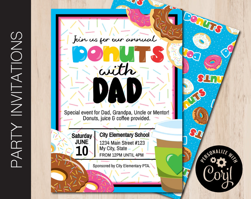 Editable Donuts with Dad Party Invitation