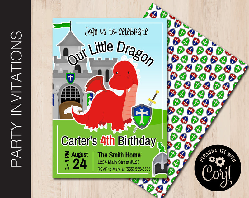 Editable Little Dragon Birthday Party Invitation