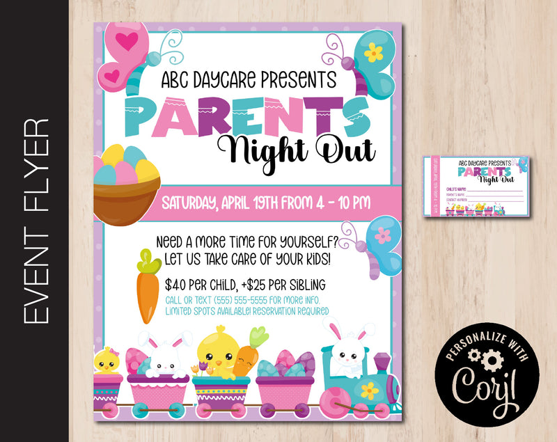 Easter Friends Themed Parents Night Out Flyer (F079)