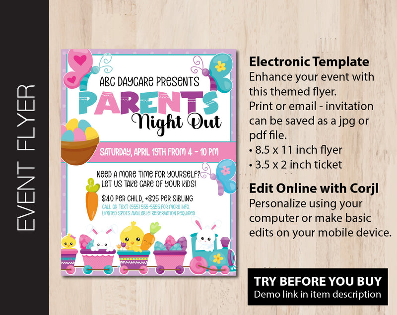 Easter Friends Themed Parents Night Out Flyer (F079)