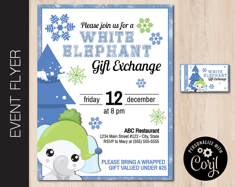 White Elephant Gift Exchange Event Flyer (F068)