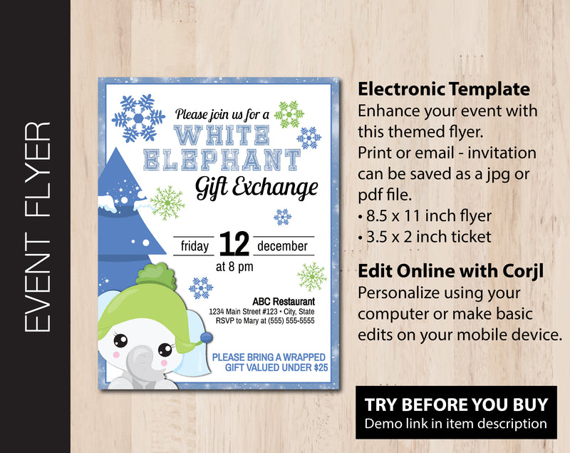 White Elephant Gift Exchange Event Flyer (F068)
