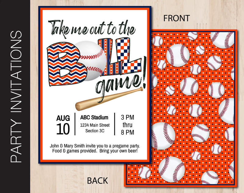 Editable Orange & Blue Baseball Tailgate Party Invitation