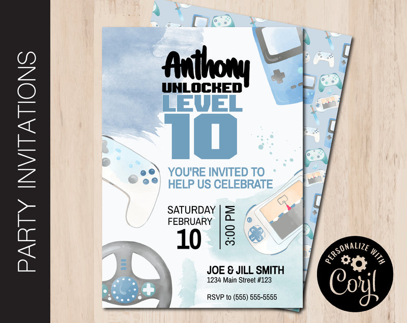 Editable Video Game Themed Party Invitation