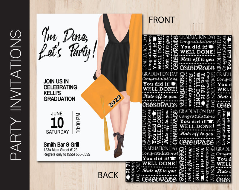 Light Skinned Graduation Party Invitation in 7 Gap & Gown Colors