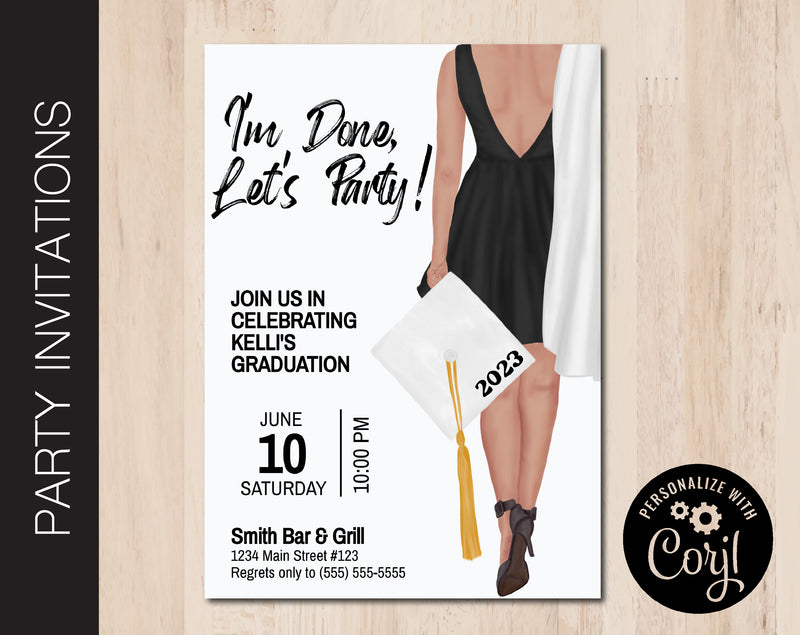 Medium Skinned Graduation Party Invitation in 7 Gap & Gown Colors