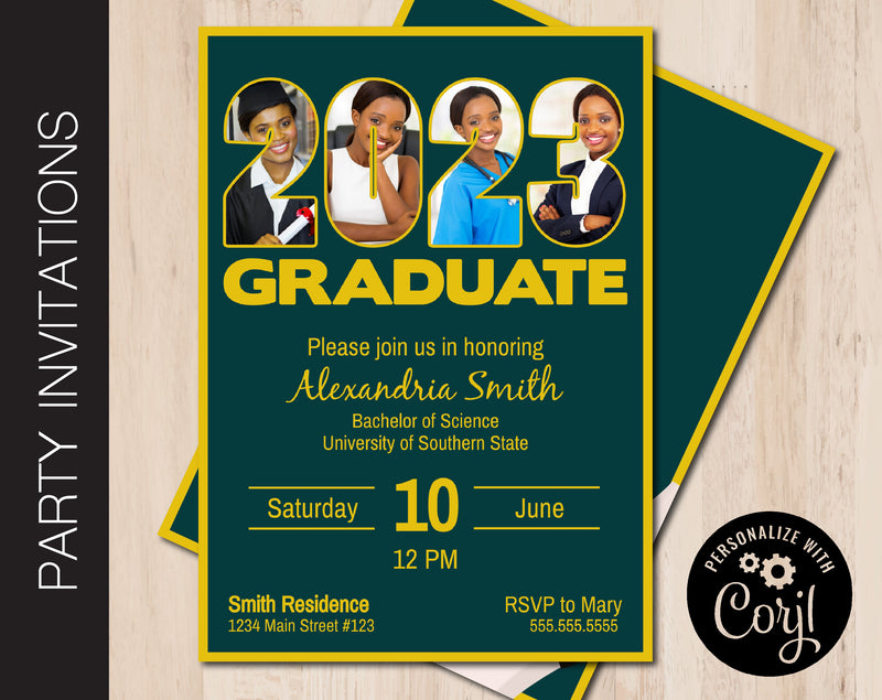 Graduation Party Invitation (Choose School Color with Gold Accent)