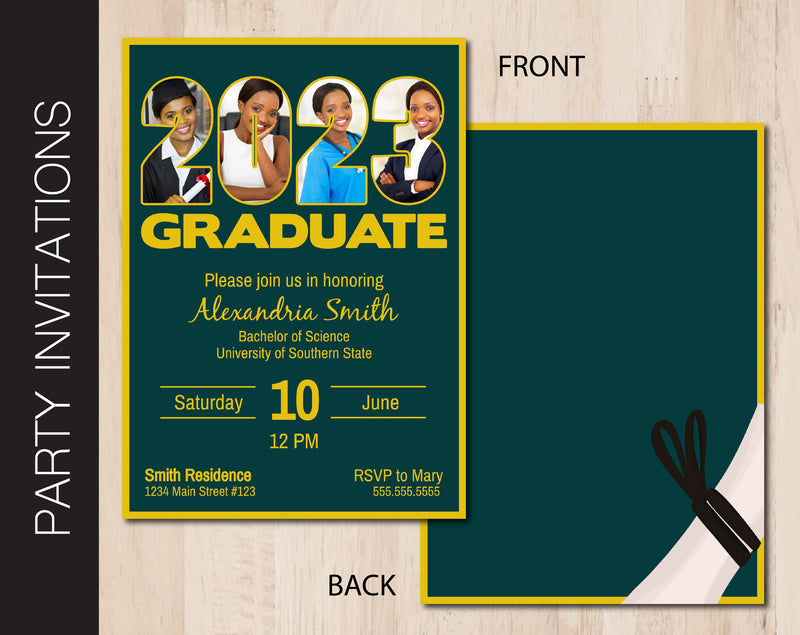 Graduation Party Invitation (Choose School Color with Gold Accent)