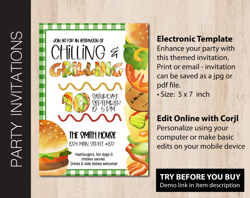 Editable Chilling & Grilling Party Invitation