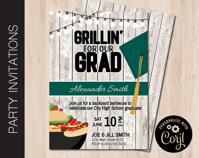 Editable Graduation Party Invitation in 7 Cap Colors