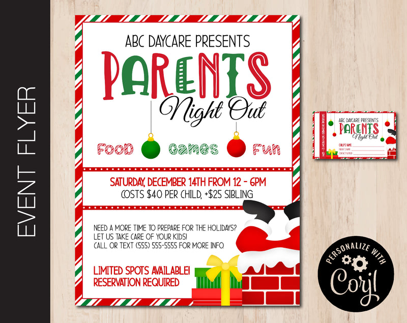 Santa Themed Parents Night Out Flyer (F073)