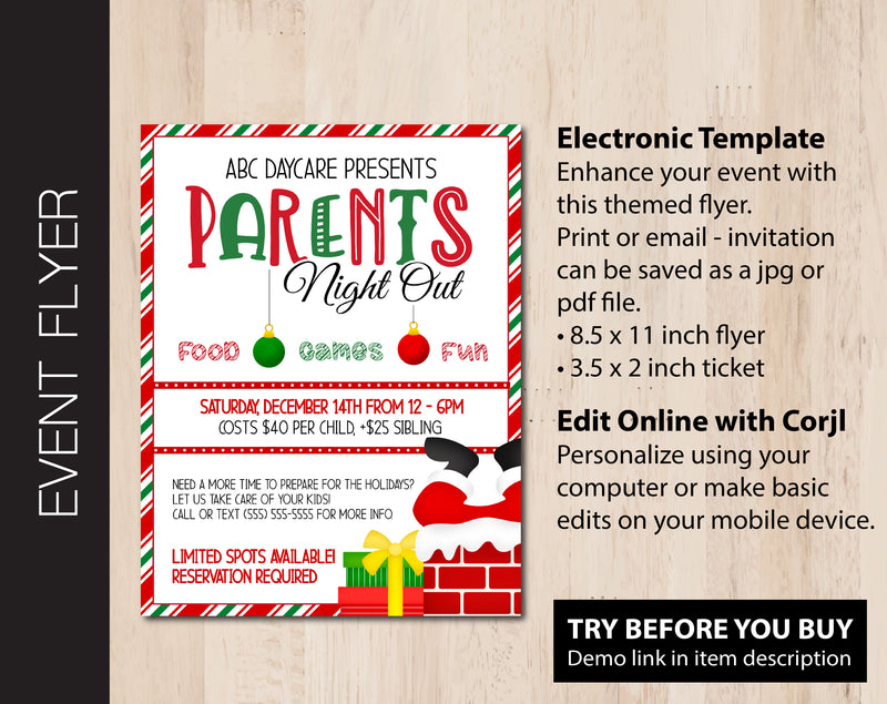 Santa Themed Parents Night Out Flyer (F073)