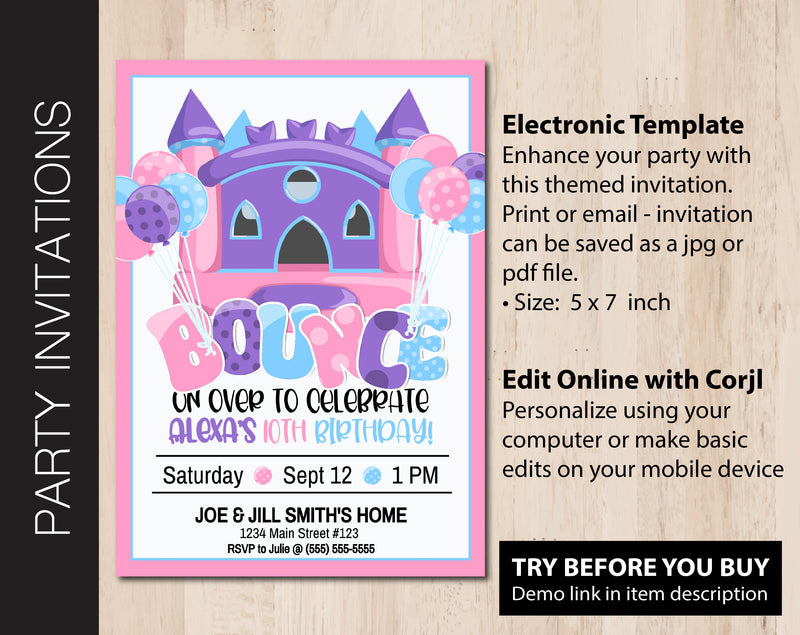 Editable Bounce House Birthday Party Invitation