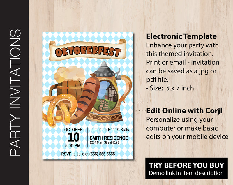 Editable Oktoberfest Themed Party Invitation