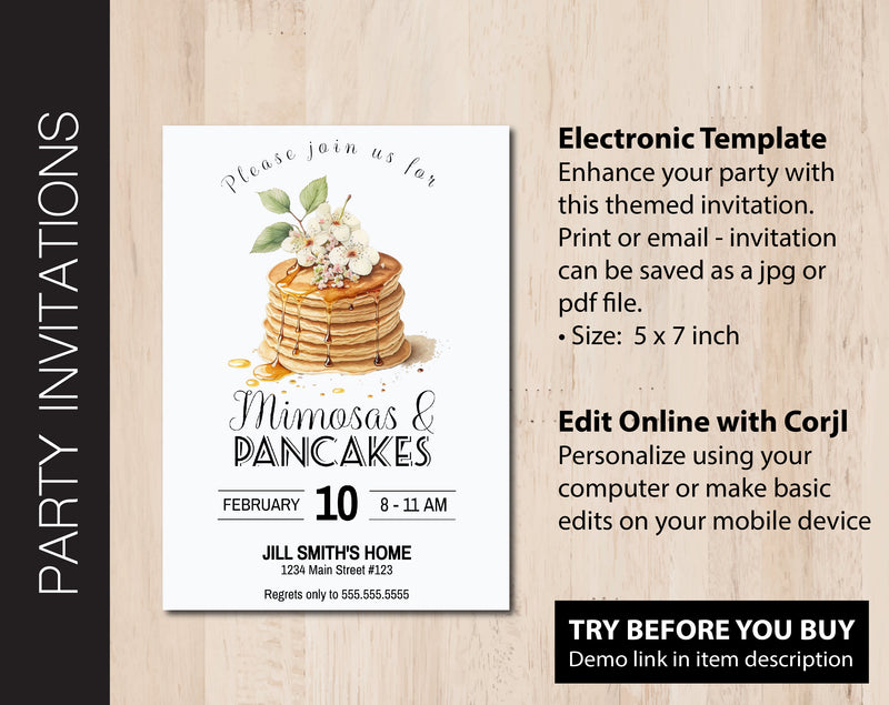 Editable Pancake Themed Party Invitation