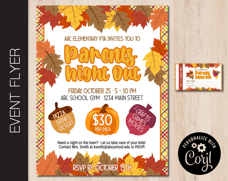 Fall Themed Parents Night Out Flyer (F013)