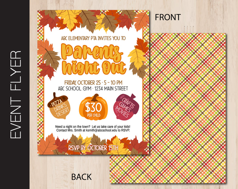 Fall Themed Parents Night Out Flyer (F013)