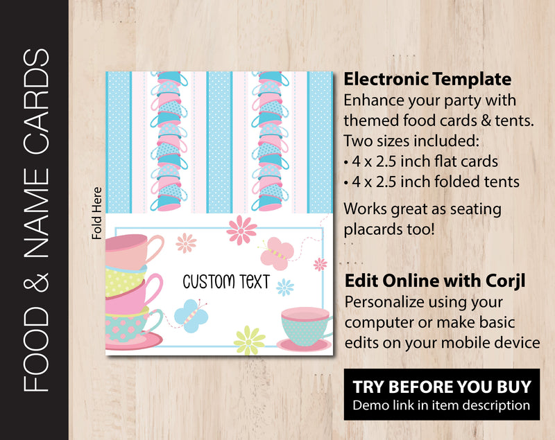 Let's Par-Tea Tea Birthday Party Food & Name Cards (B256)