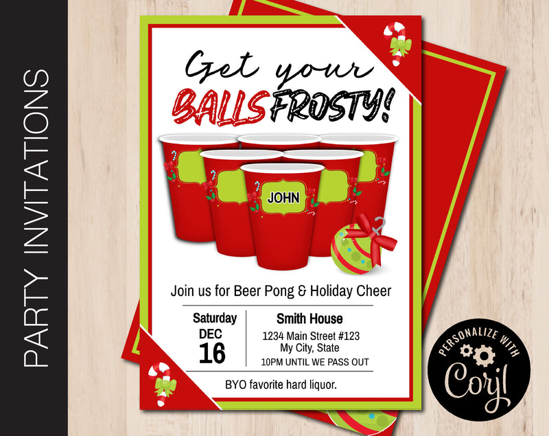 Editable Beer Pong Holiday Party Invitation