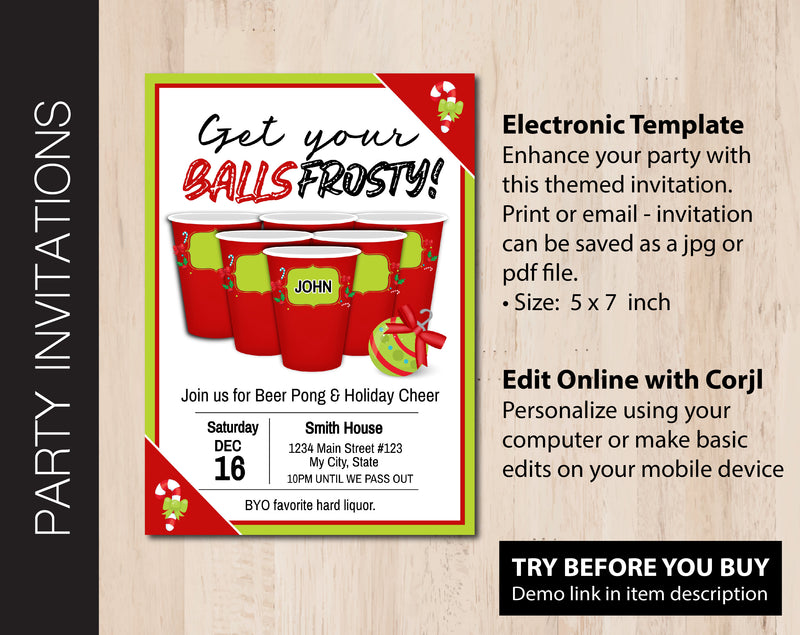 Editable Beer Pong Holiday Party Invitation