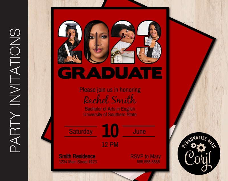 Graduation Party Invitation (Choose School Color with Black Accent)