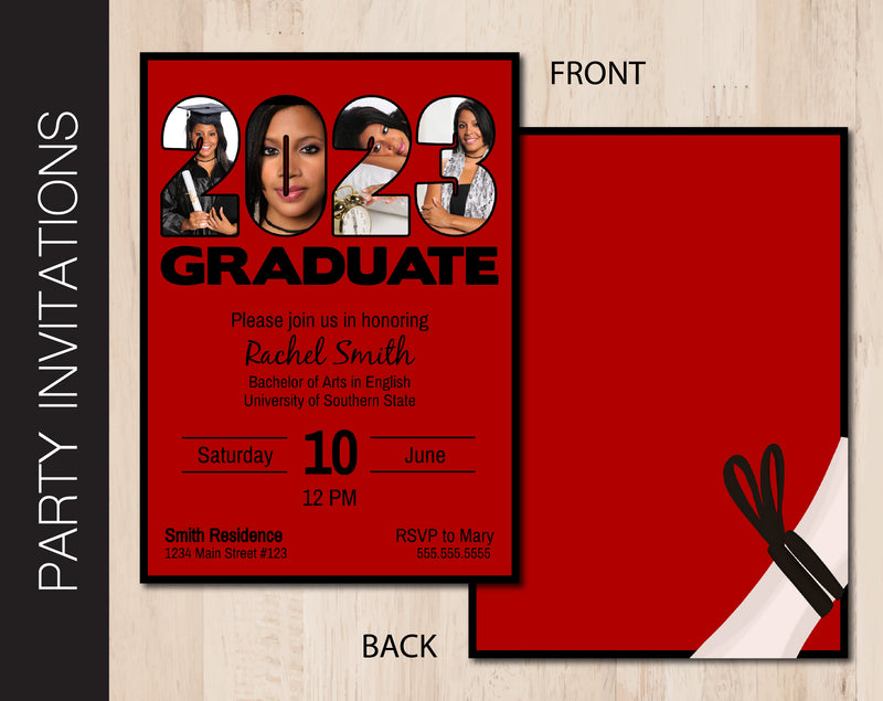 Editable Graduation Party Invitation (Choose School Color with Black Accent)
