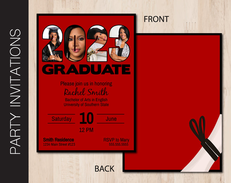 Graduation Party Invitation (Choose School Color with Black Accent)