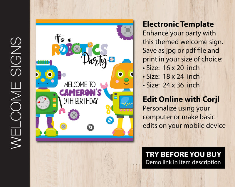 Robotics Birthday Party Welcome Sign (B261)