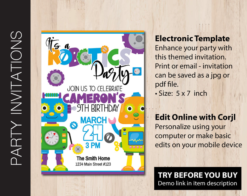 Robotics Birthday Party Invitation (B261)