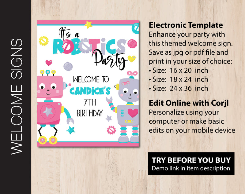 Robotics Birthday Party Welcome Sign (B258)