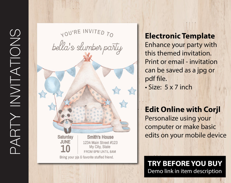 Editable Sleep Over Party Invitation