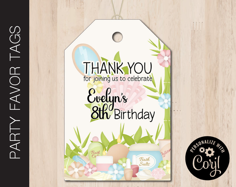 Spa Birthday Party Favor Tag (B259)