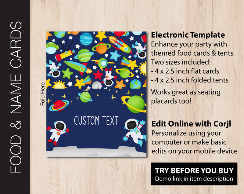 Blast Off Outer Space Birthday Party Food & Name Cards (B254)