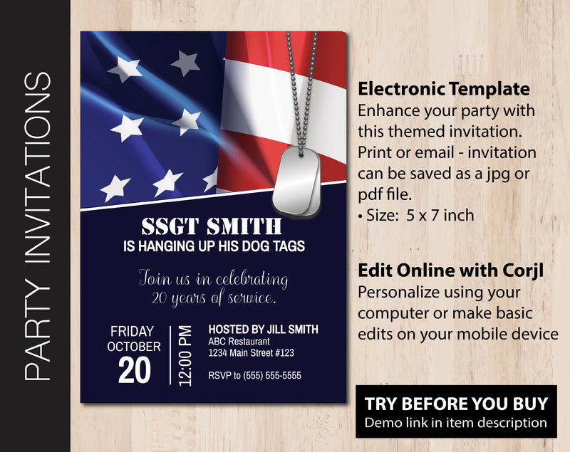 Editable Service Member Retirement Party Invitation
