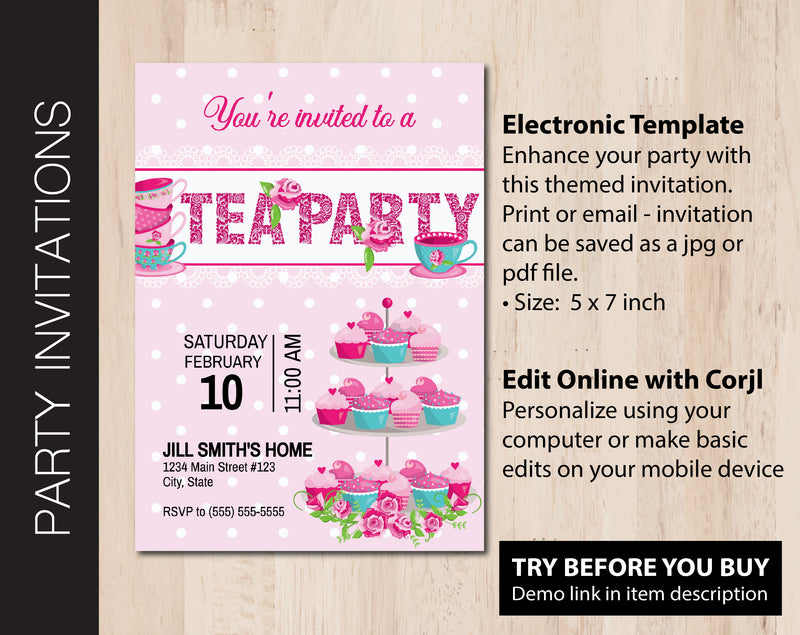 Editable Tea Party Invitation