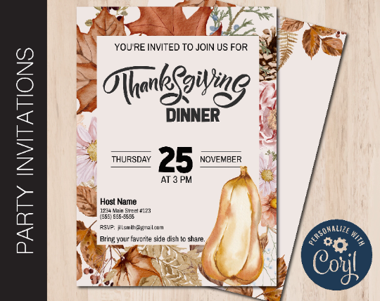 Editable Thanksgiving Dinner Party Invitation