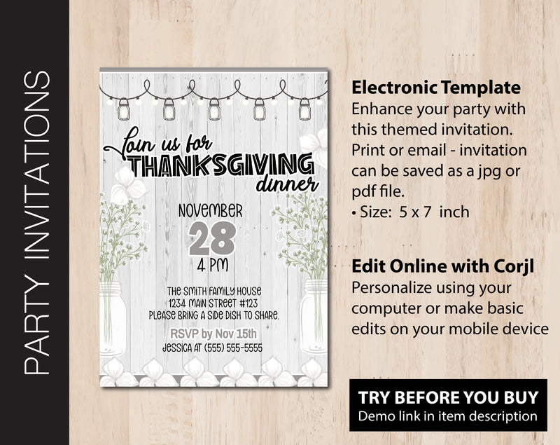 Editable Thanksgiving Dinner Invitation
