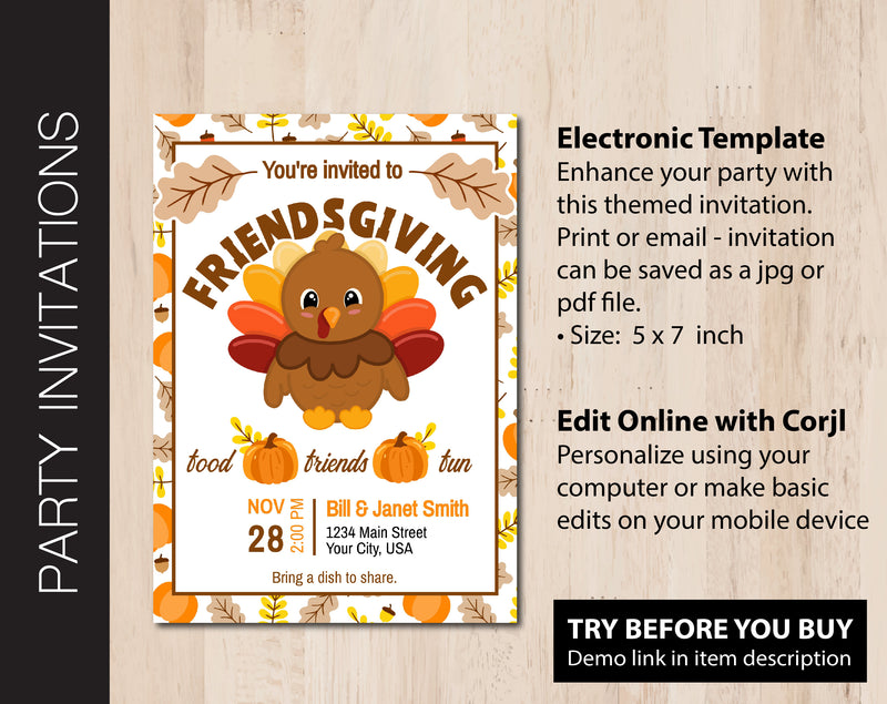 Editable Friendsgiving Dinner Invitation